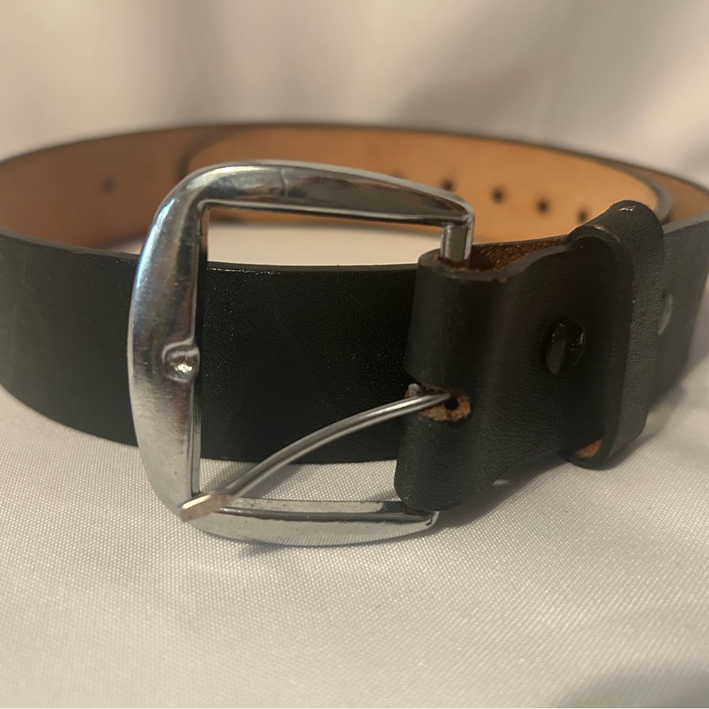 Classic Black Leather Belt with Silver Buckle